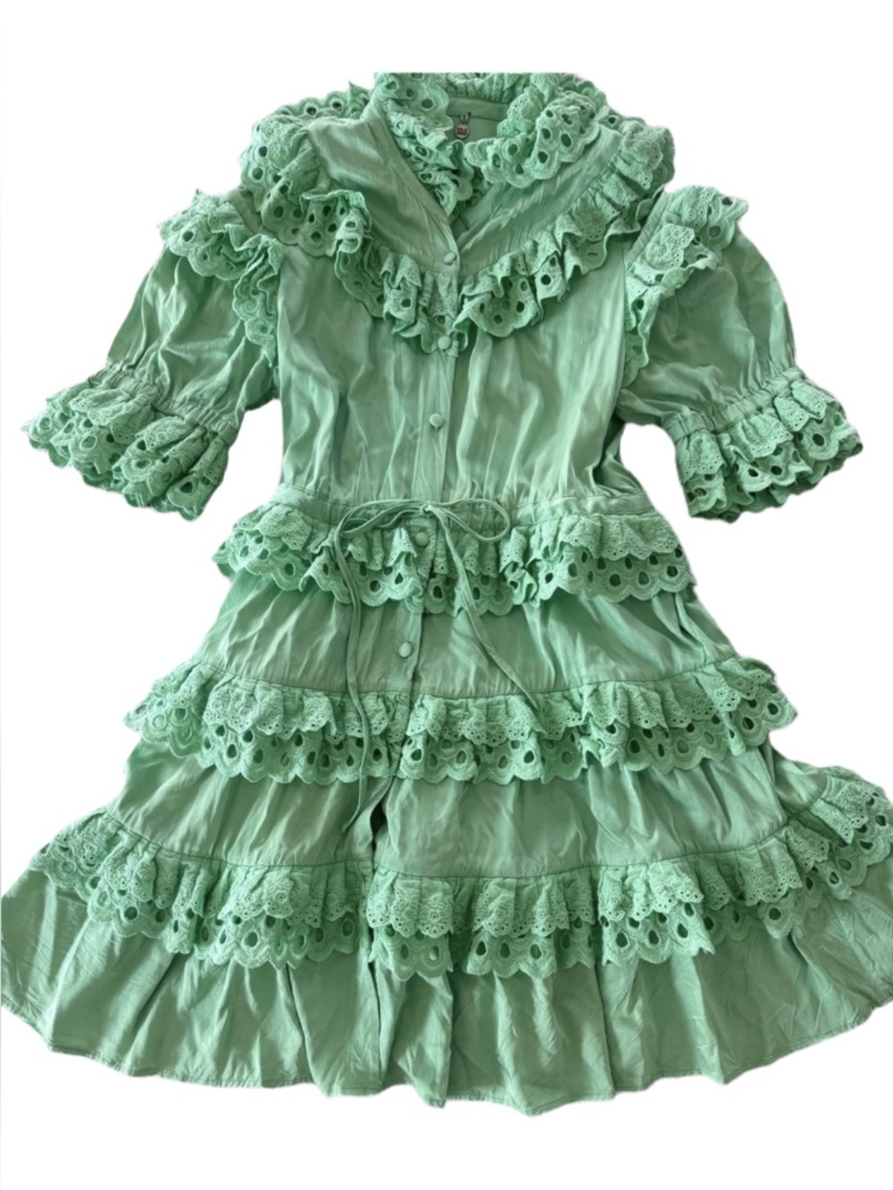 Celia B Green Ruffled Eyelet Dress
